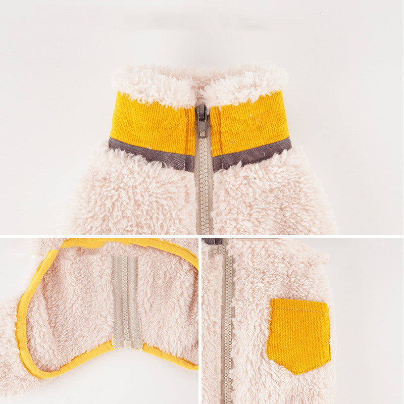 Winter Plush Collar Pet Jacket – Padded Coat for Dogs & Cats