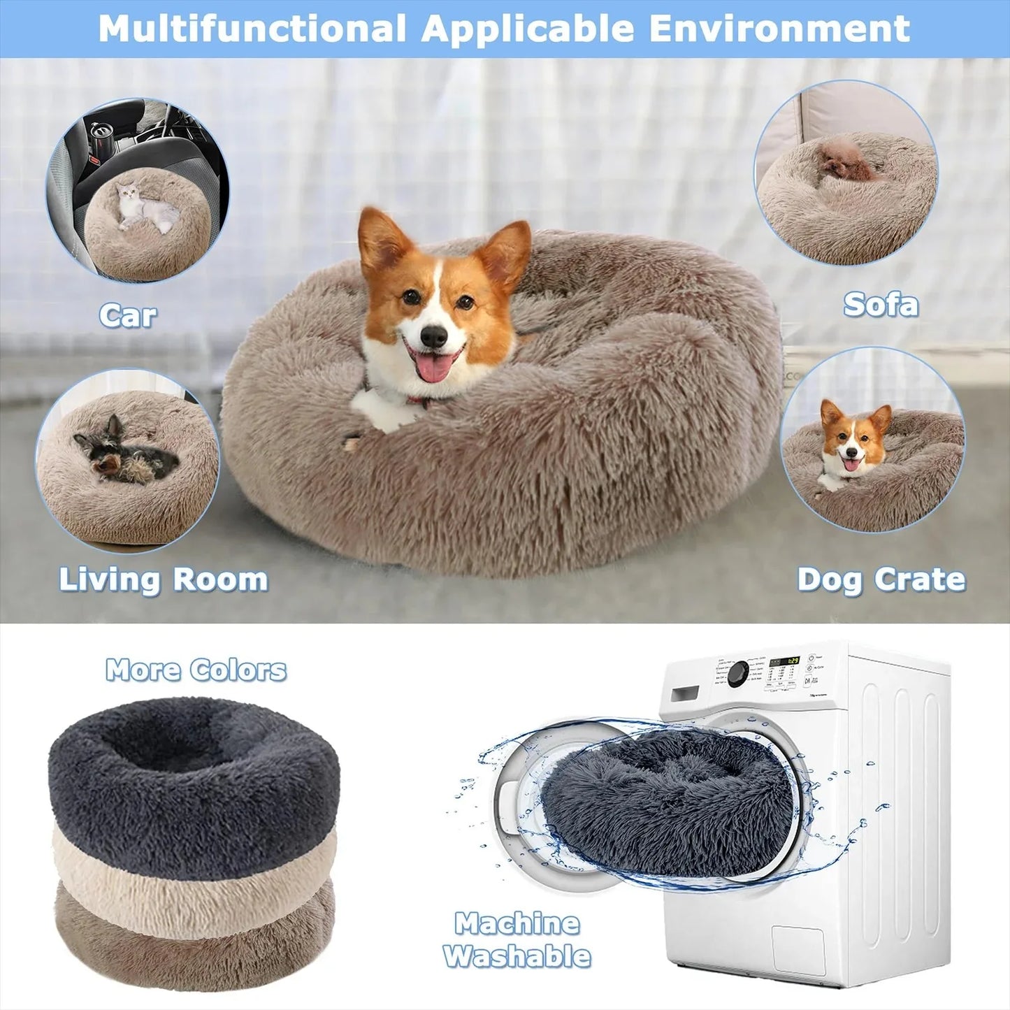2025 New Washable Round Plush Pet Bed – Cozy Comfort for Dogs & Cats